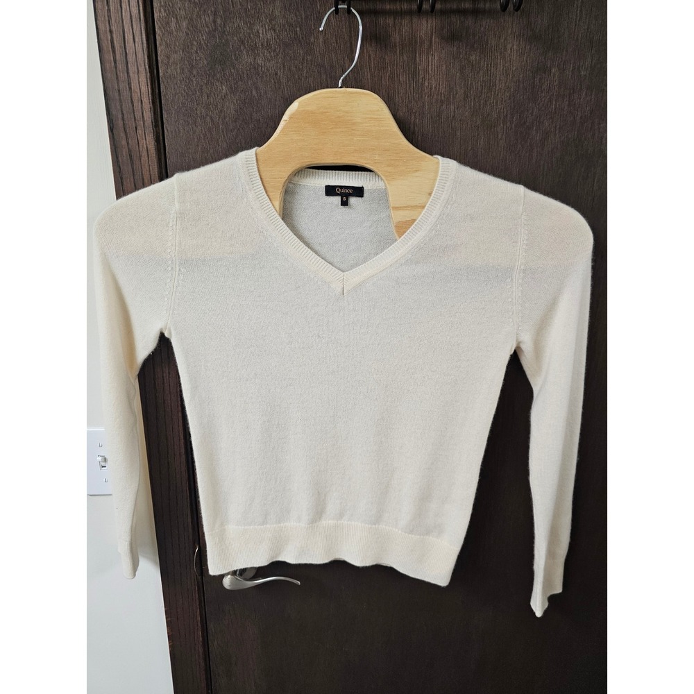 Quince Mongolian Cashmere V-Neck Sweater Ivory White SHWDC01 S